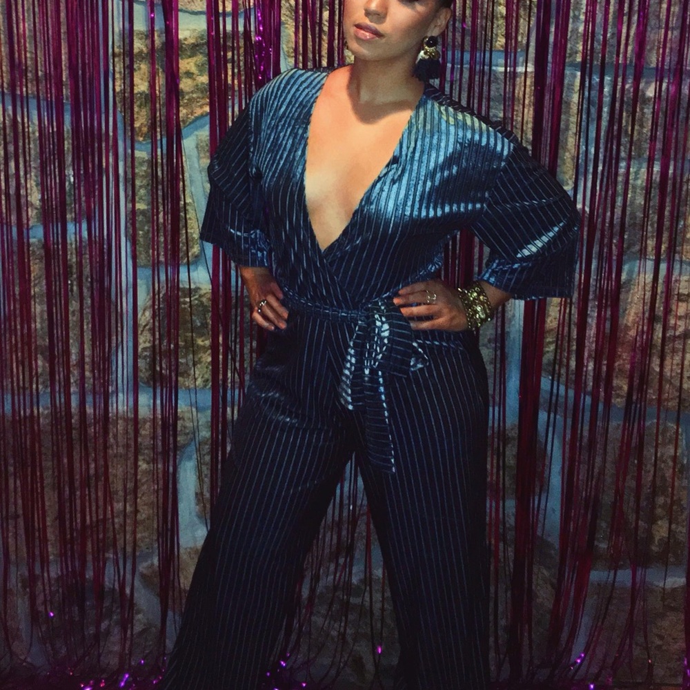 Zara Velvet Ribbed Low-cut Jumpsuit